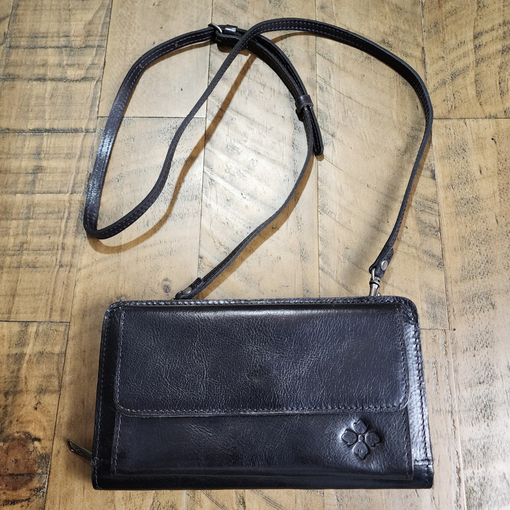 Patricia Nash Black Leather Crossbody Wallet RFID Blocking Organizer Bag